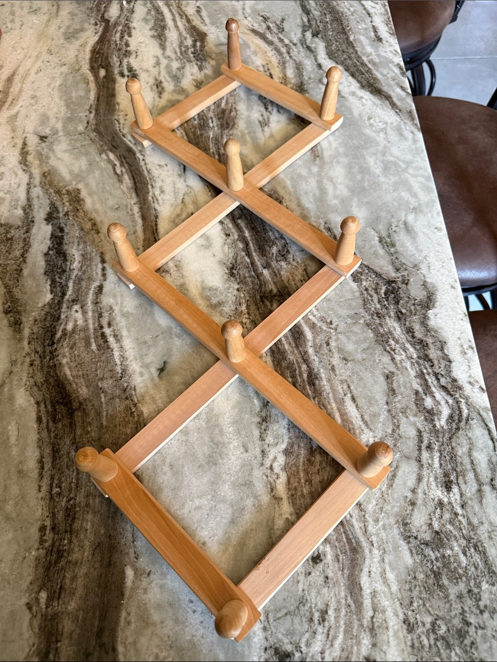 Expandable Natural Wood Wall Hooks Rack - Light Wood Peg Organizer